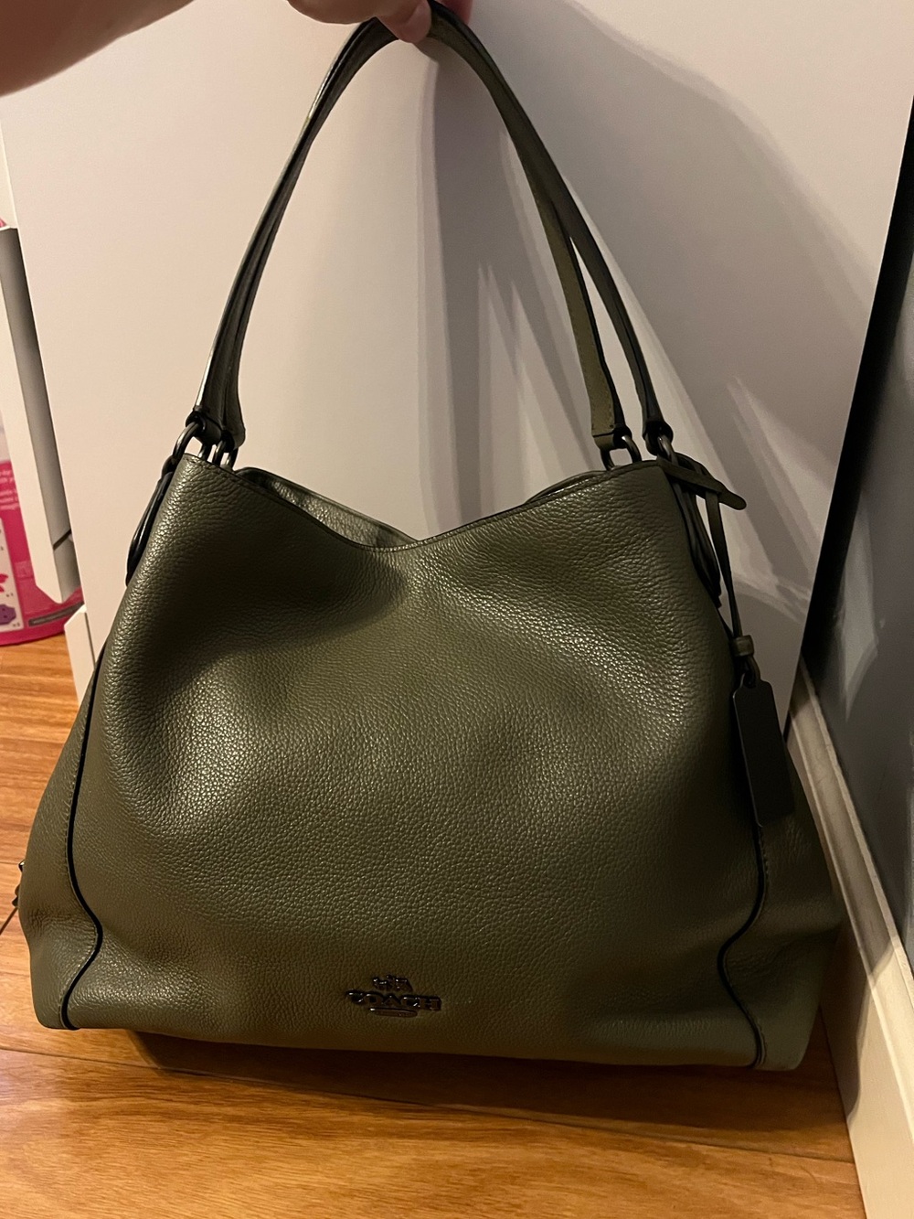 Coach Olive Green Pebbled Leather Edie Shoulder Tote